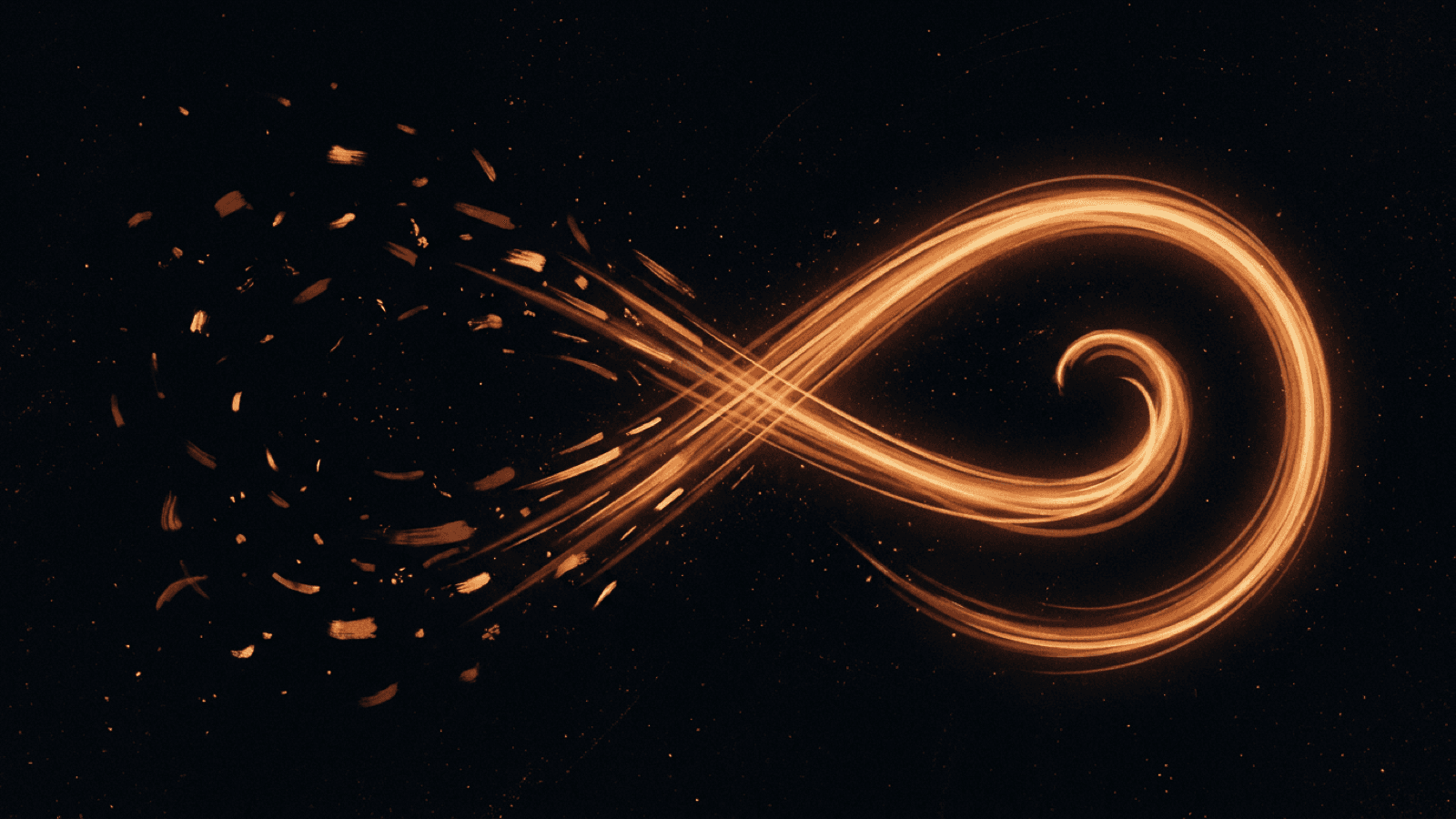 Scattered fragments of warm light on the left dissolving into a single continuous glowing amber spiral on the right, representing the shift from stateless to persistent memory.